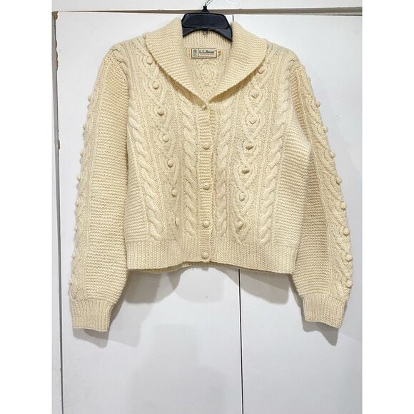 LL Bean Cropped Cardigan Sweater Womens Sz 38 Cream Long Sleeves Button UP - Picture 3 of 16
